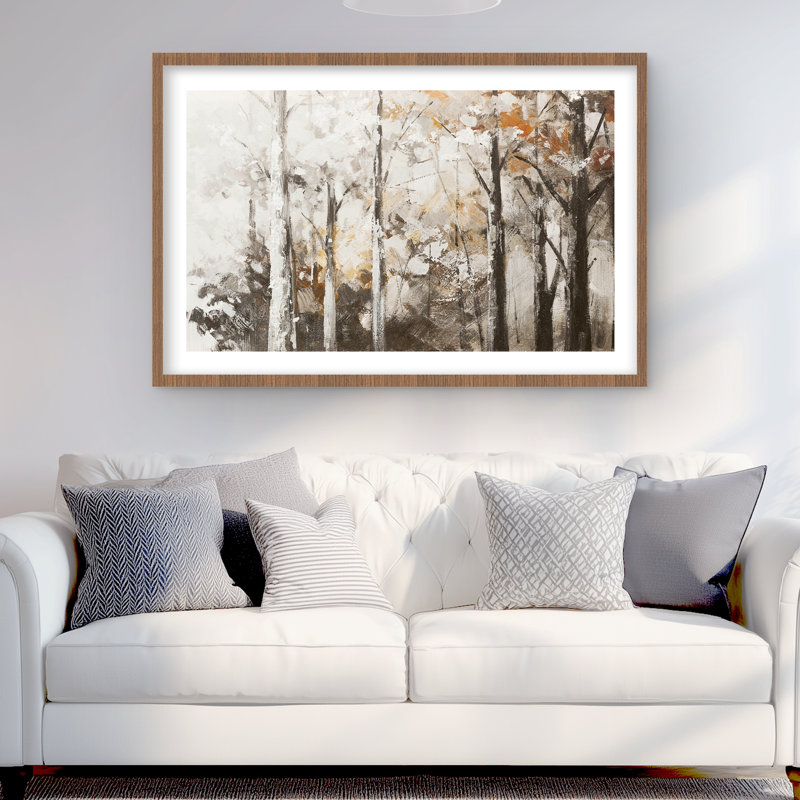Abstract White Forest - Trees Brown Framed Matted Print