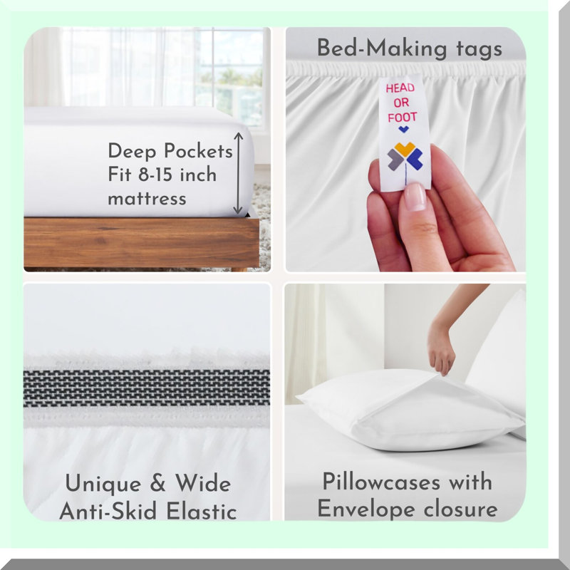 CoolCotton Percale Queen Sheet Set - Soft Cooling 100% Cotton Sheets with Deep Pockets - GOTS Certified - White - 4 Piece Bedding Set