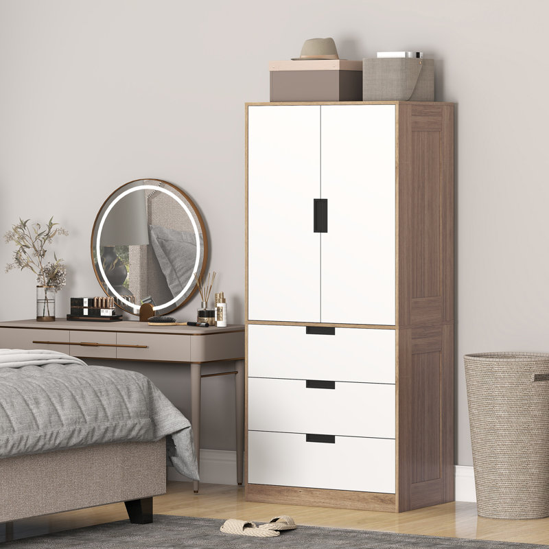 Keiralyn 2 Door Manufactured Wood Wardrobe, White/Brown