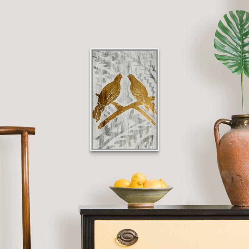 Reproduction d’art sur toile, « Two Turtle Doves-Gold Leaf », Cadre blanc, H 50 po x l 34 po x P 1,75 po