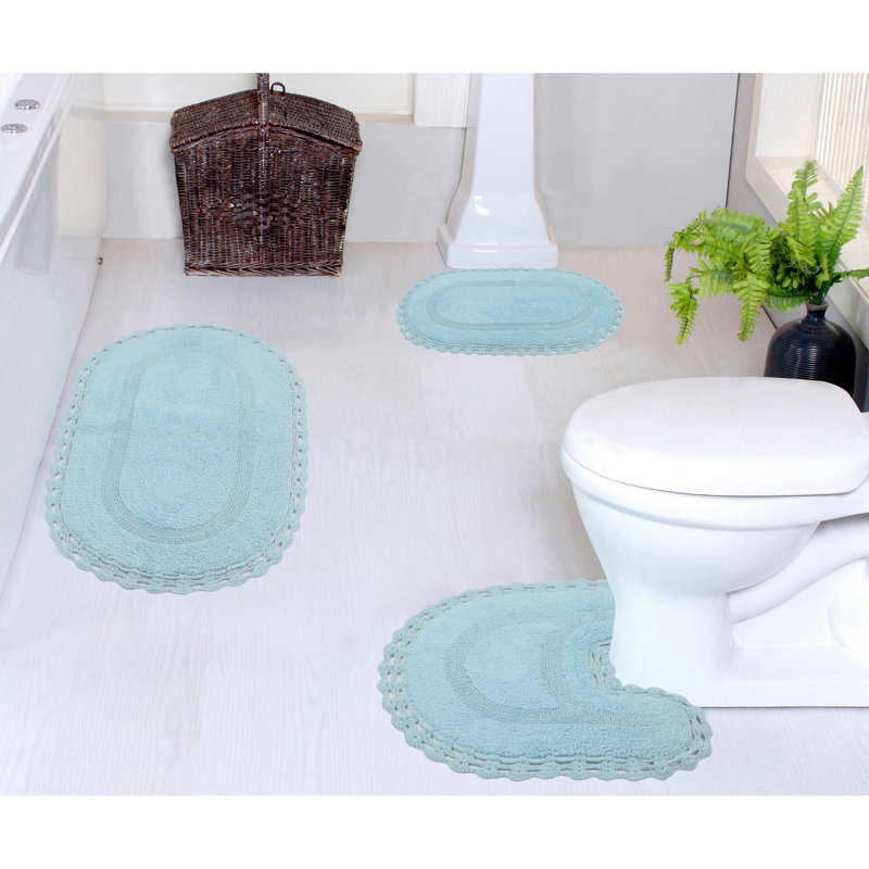 Tapis de bain réversible 100% coton lavable à la machine Hampton (ensemble de 3), Aigue-marine