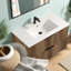 Meuble-lavabo mural moderne avec lavabo en céramique, finition MDF chêne doré