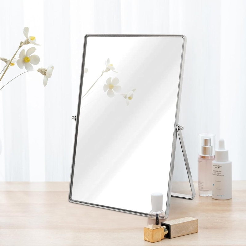 Miroir de maquillage rectangulaire avec support en métal 