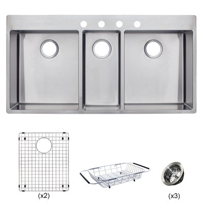 Vector Stainless Steel 43" L x 23" W Drop-In Kitchen Sink with Basket Strainer