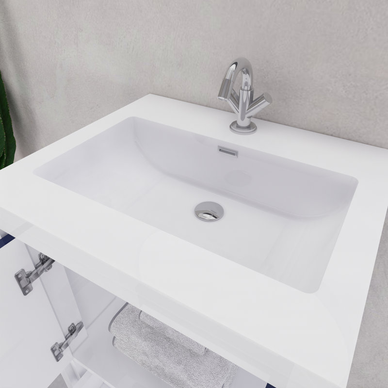 Ensemble de meuble-lavabo simple 23,6 po Eden, Blanc brillant / bleu