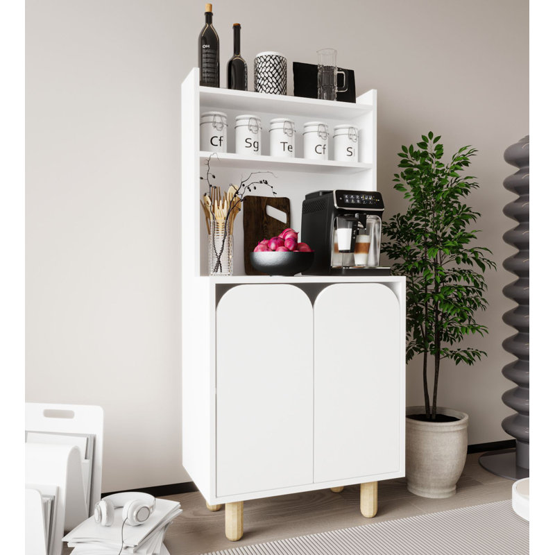 Armoire polyvalente de 61 po de hauteur avec tablettes et pieds en bois, Blanc