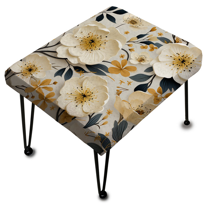 Ivory Poppies Playful Blossoms - Repose-pieds rectangulaire floral