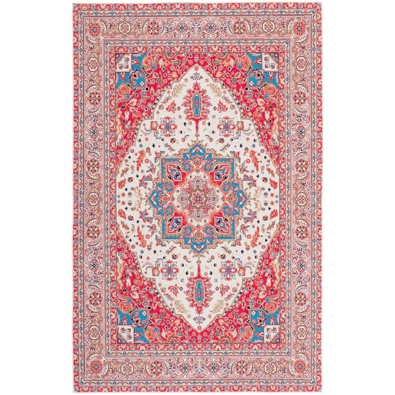 Tapis 107 antidérapant rouge / beige, Rectangle de 5 pi x 8 pi