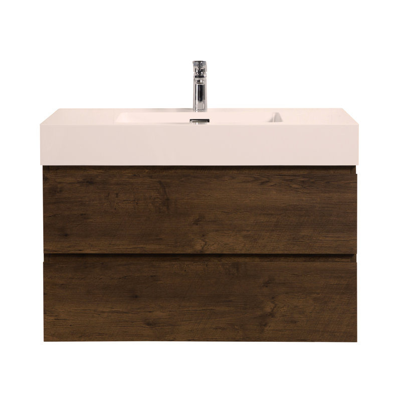 Meuble-lavabo mural 36 po en noyer avec lavabo 36 po, Blanc