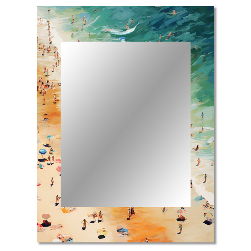 Parasol de plage vue aérienne VI - miroir de sable de plage, miroir mural décoratif orange, impression d'art en métal