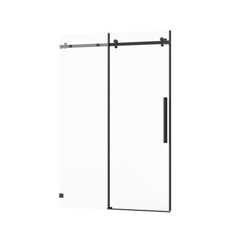 Porte de douche en verre trempé de 6 mm de largeur, l 48 po x H 72 po, ouverture réversible, coulissement en douceur dans la salle de bain en verre noir mat de 6 mm de 1/4 po, performance imperméable et silencieuse