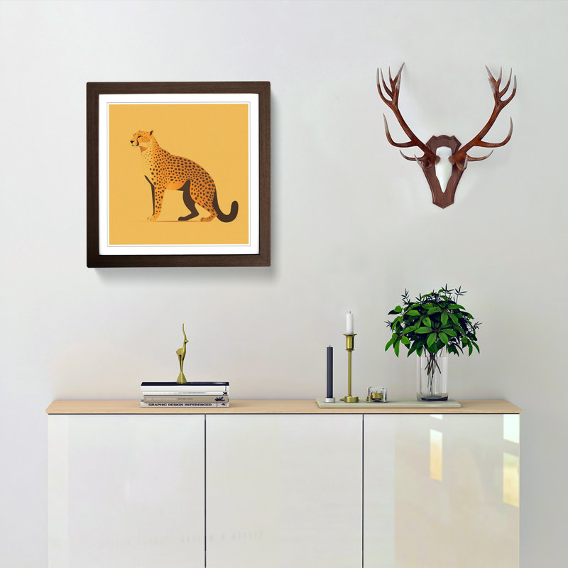 Cheetah Minimalism - Single Picture Frame Print on Wood, Walnut