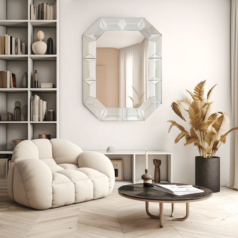 Dores Large Beveled Wall Mirror Bathroom Art Geometric Glass