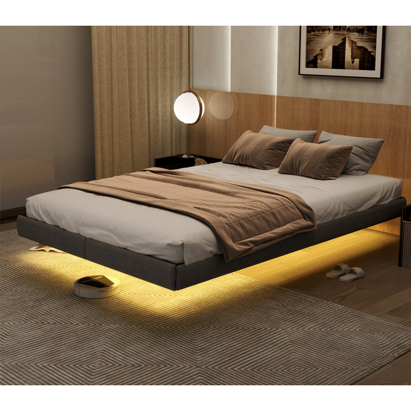 Floating Bed Frame with LED Lights, Metal Bed Frame, No Springs, Easy to Assemble, Full