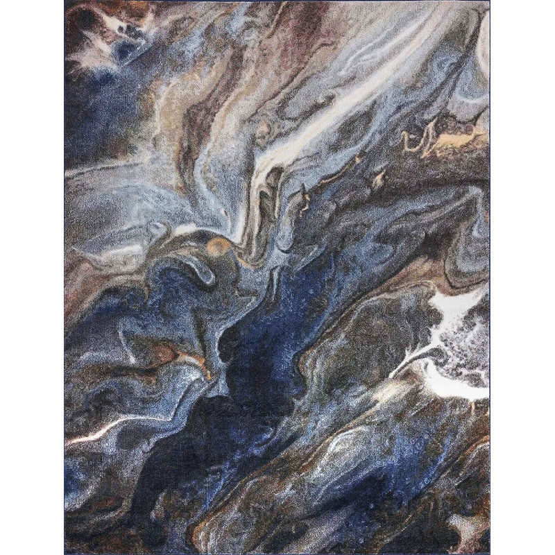 Aba Abstract Blue/Gray/Orange Area Rug, Rectangle 7'10" x 10'2"