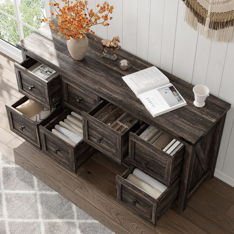 Cueto 8-Drawer Double Dresser, Black Oak
