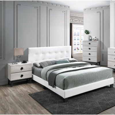 Modern Style 1Pc Queen Size Bed Faux Leather Middle Support Legs Rectangle Headboard White Finish Bedroom Furniture
