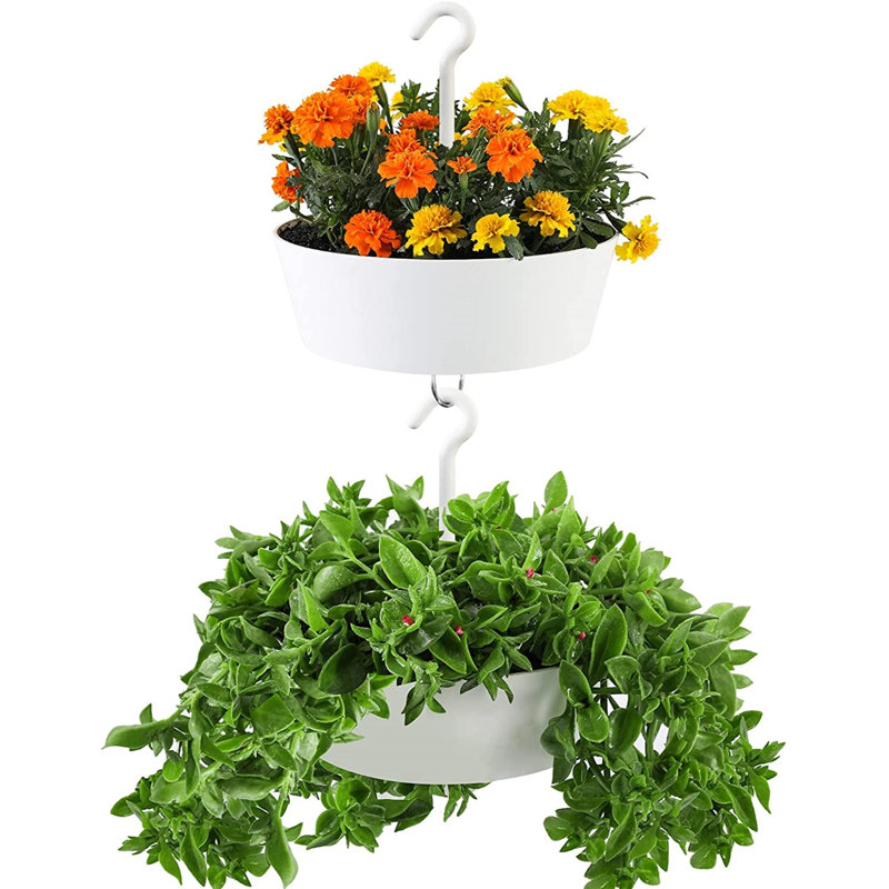 White Double Tiered Hanging Planter for Indoor and Outdoor Use
