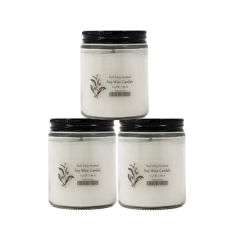 Earl Gray Scented Jar Candle with Glass Holder