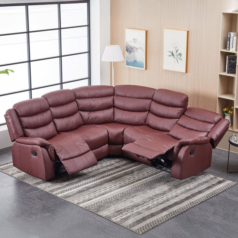 Lotus 6 Seater Faux Leather Reclining Corner Sofa , Burgundy