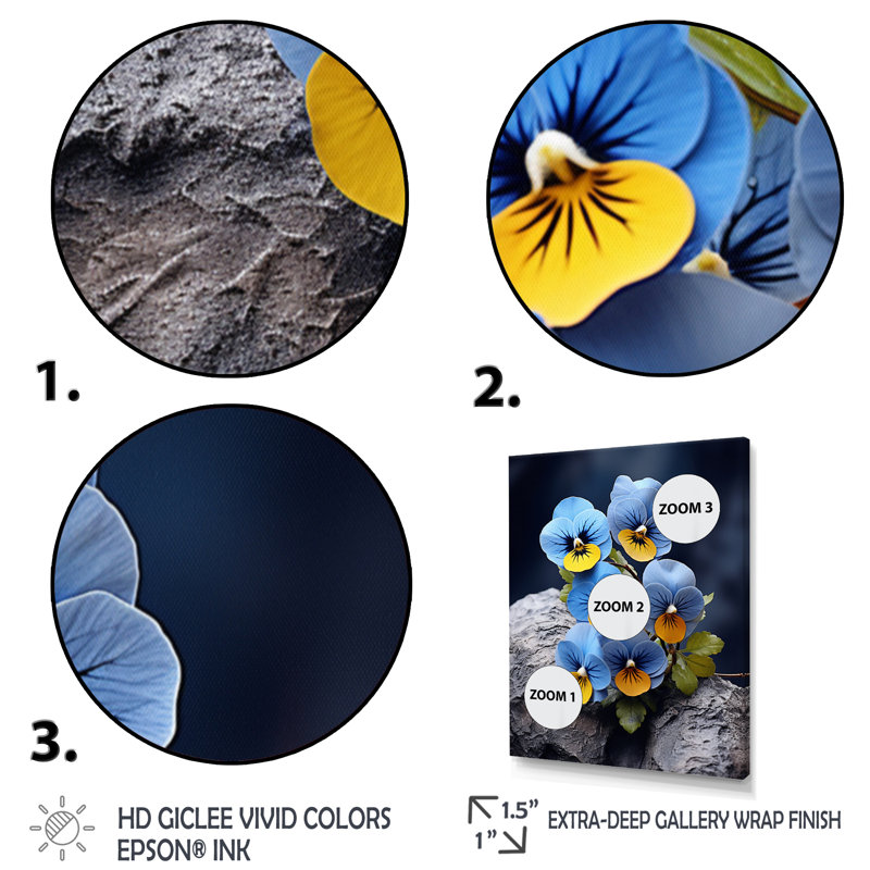 «Blue Blue Pansies», photo vibrante sur toile, Cadre photo blanc, H 32 po x l 16 po x P 1 po