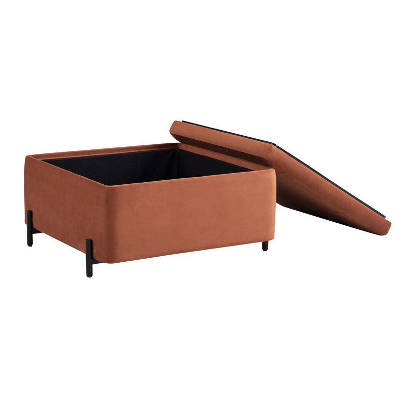 Pouf de rangement carré en velours Delton de 79 cm de large avec plateau rabattable, Rouille