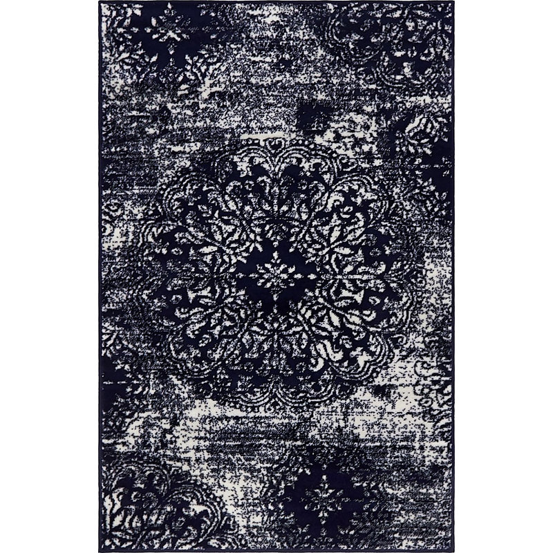 Brandt Floral Area Rug, Rectangle 3'3" x 5'3", Navy Blue
