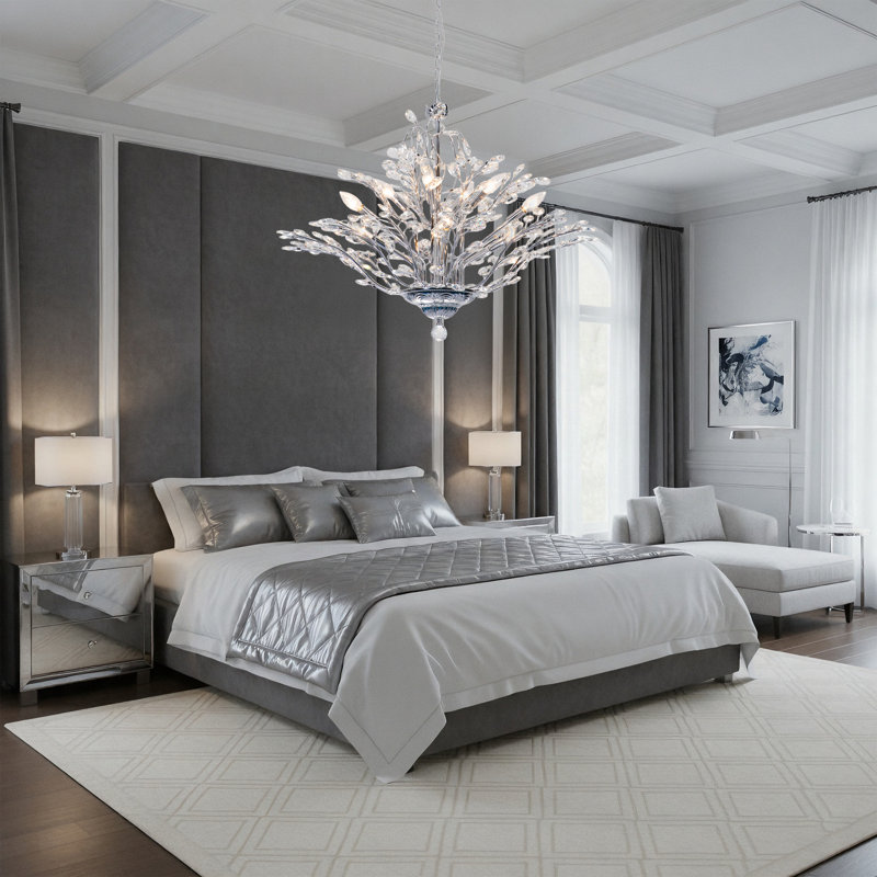 Darcey 12 - Light 33"W Dimmable Black/Gold/Chrome Empire Chandelier For Living Room Or Dining Room, Polished Chrome