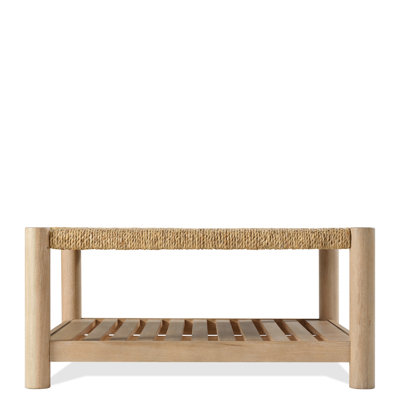 Table basse carrée avec plateau tissé naturel et tablette de rangement à lattes Lana 