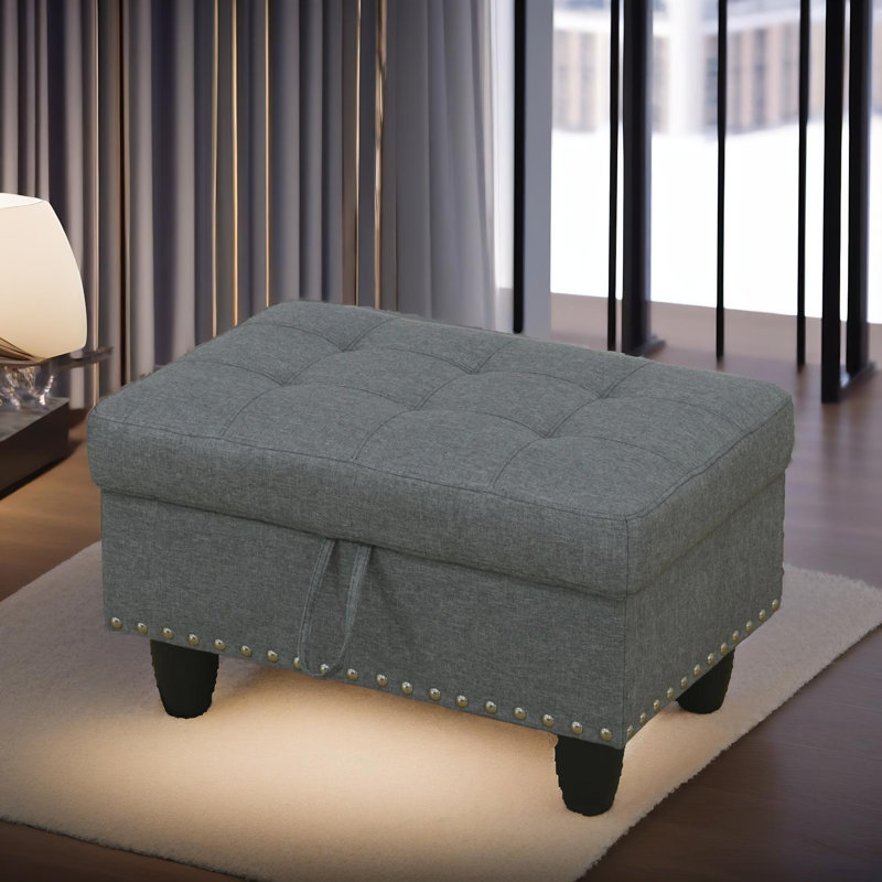 Regal  Grey Linen  Ottoman, Gray