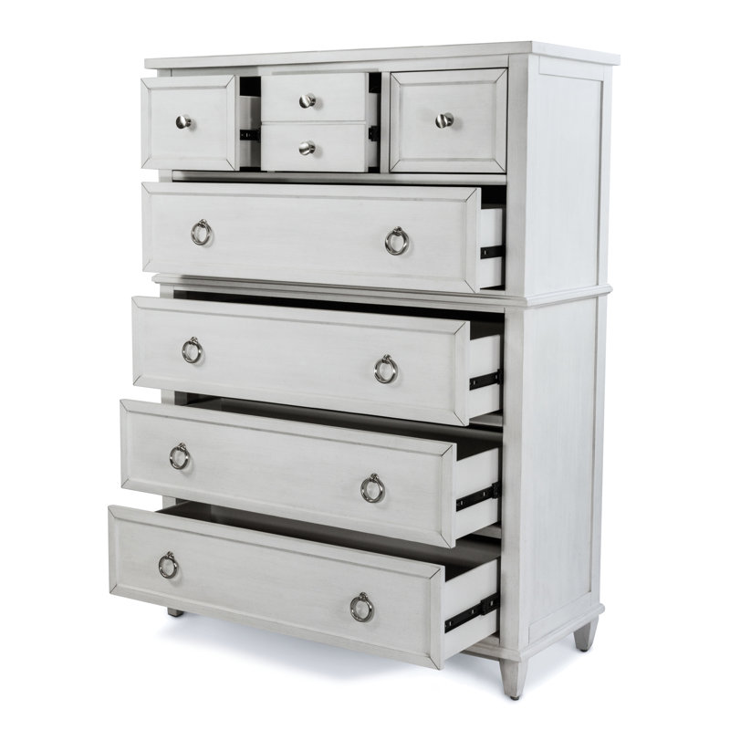 Commode 7 tiroirs Point Breeze - blanc frais avec finition glacis gris doux