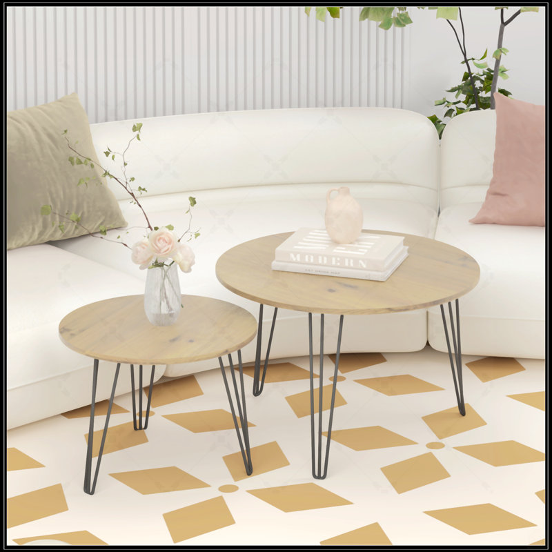Ensemble de tables basses Nesting, Bois, Brun rustique