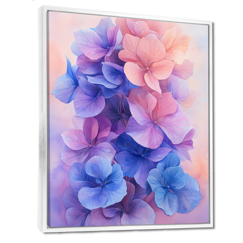 Lavande fluide Hydrangea Flow II - hydrangées, art mural pour le salon, H 44 po x l 34 po, Blanc