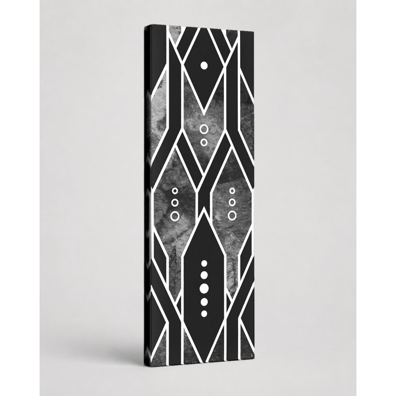 Motif géométrique noir et blanc sur toile, 10" W x 30" H