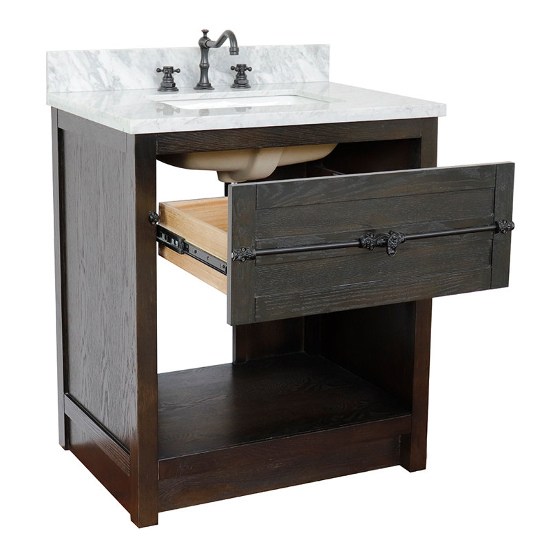 Zimmer 31'' Single Bathroom Vanity with Top, Brown Ash, White Carrara