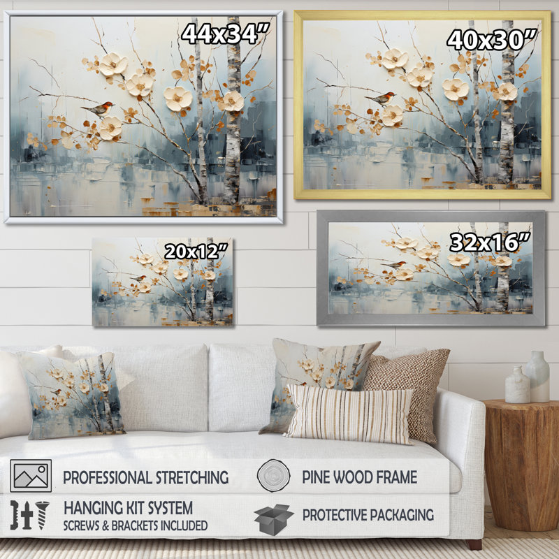 " Birch Woods Ethereal Elegance II ", Gold Picture Framed, 24" H x 32" W x 1" D