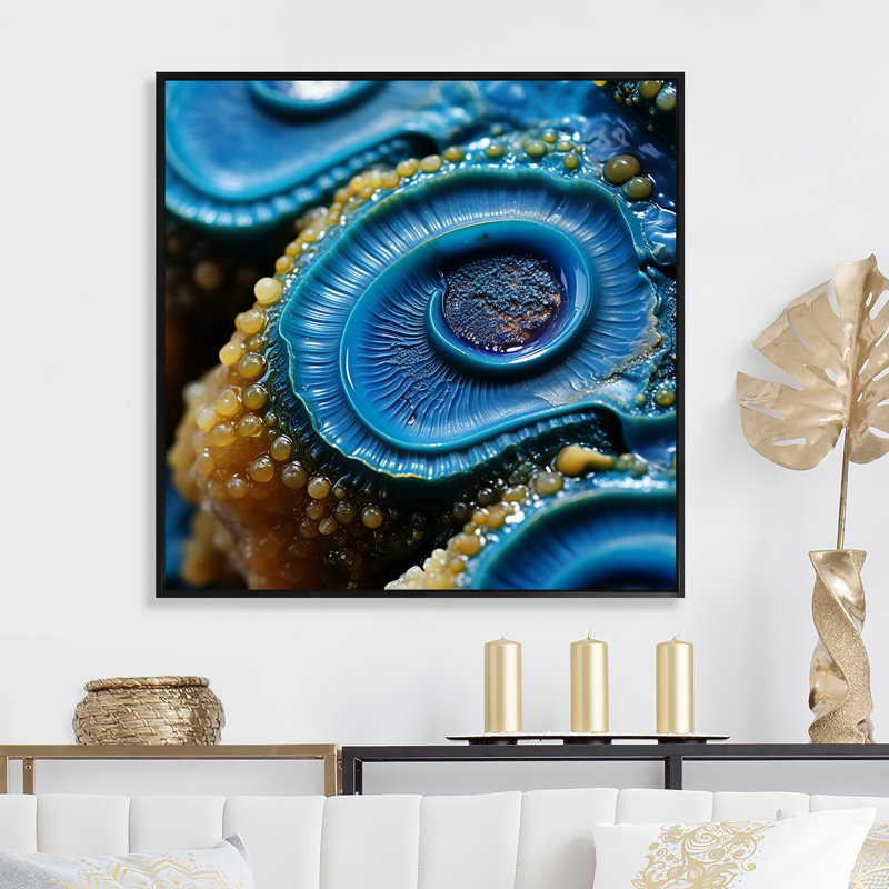 «Blue Sapphire Maritime Geode», art mural pierre géode, Noir, H 36 po x l 36 po