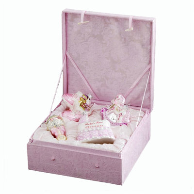 Kurt Adler 4 Piece Noble Gems Baby Hanging Figurine Ornament Set In Pink