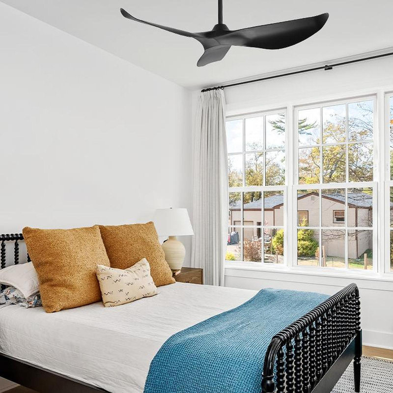 Ventilateur de plafond noir 38 pouces sans lumière, 3 pales en ABS et puissant moteur à courant continu, fonction minuterie 1/4 / 8H, idéal pour le salon, la chambre à coucher, la salle d'étude, etc.