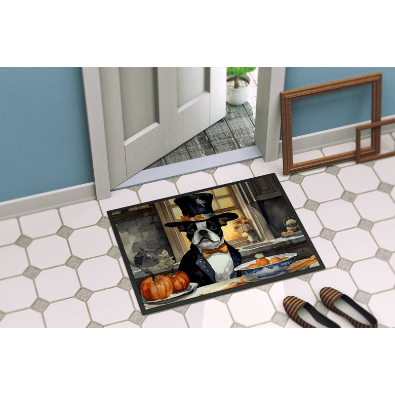 Boston Terrier Fall Kitchen Pumpkins Doormat, L 24 po x L 36 po
