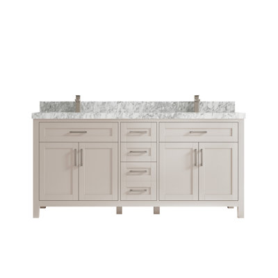Cambridge 72 In. W X 22 In. D Double Sink Bathroom Vanity In Fine Grain With 2 In. Carrara Marble