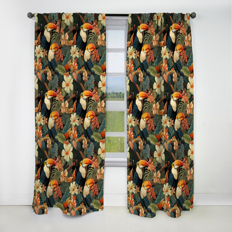 Tapisserie Toucan - motif tropical - rideau à motif floral - 1 rideau, L 52 po x L 95 po