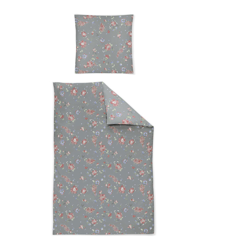 Luna Jersey Duvet Cover Set, Grey, 155 x 220cm Duvet Cover + 1 Pillowcase 