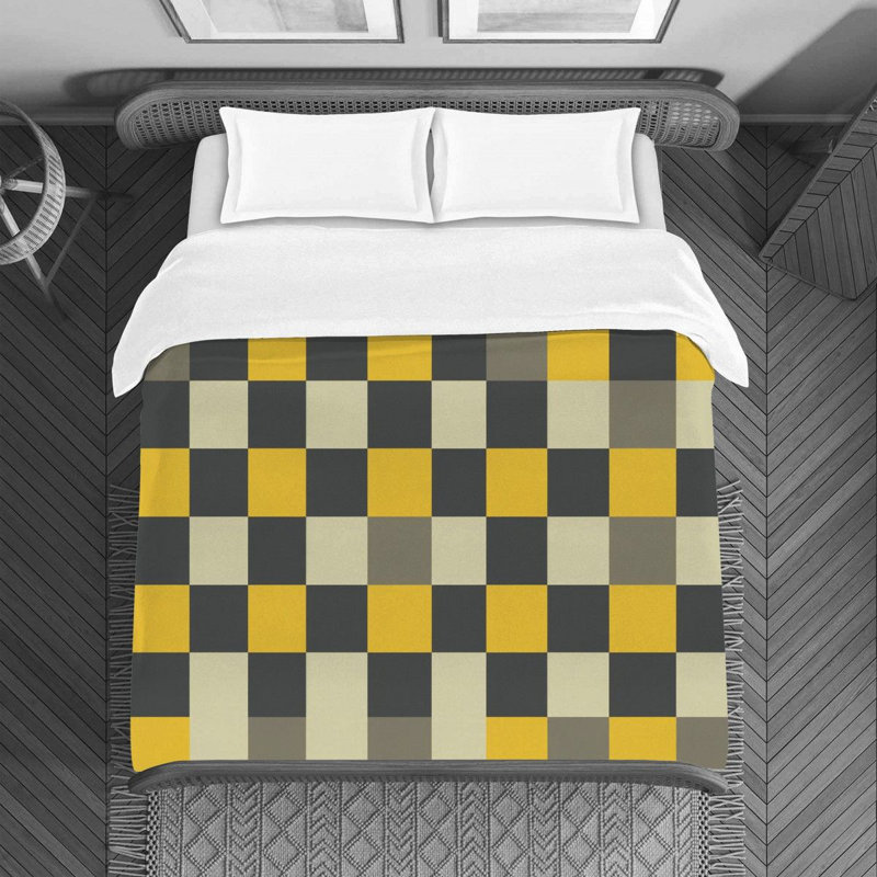 Housse de couette , Housse de couette pour grand lit, Gris / jaune