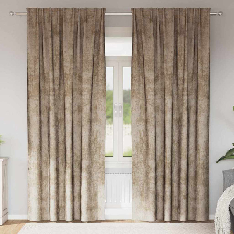 Curtain With Curtains 2 Pcs Velvet, Champagne, 140cm Width x 225cm Drop