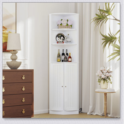 67 Inch Tall Corner Cabinet with 2 Doors and Adjustable Shelves, Perfect for Maximizing Space in Bathrooms, Kitchens, and Living Rooms