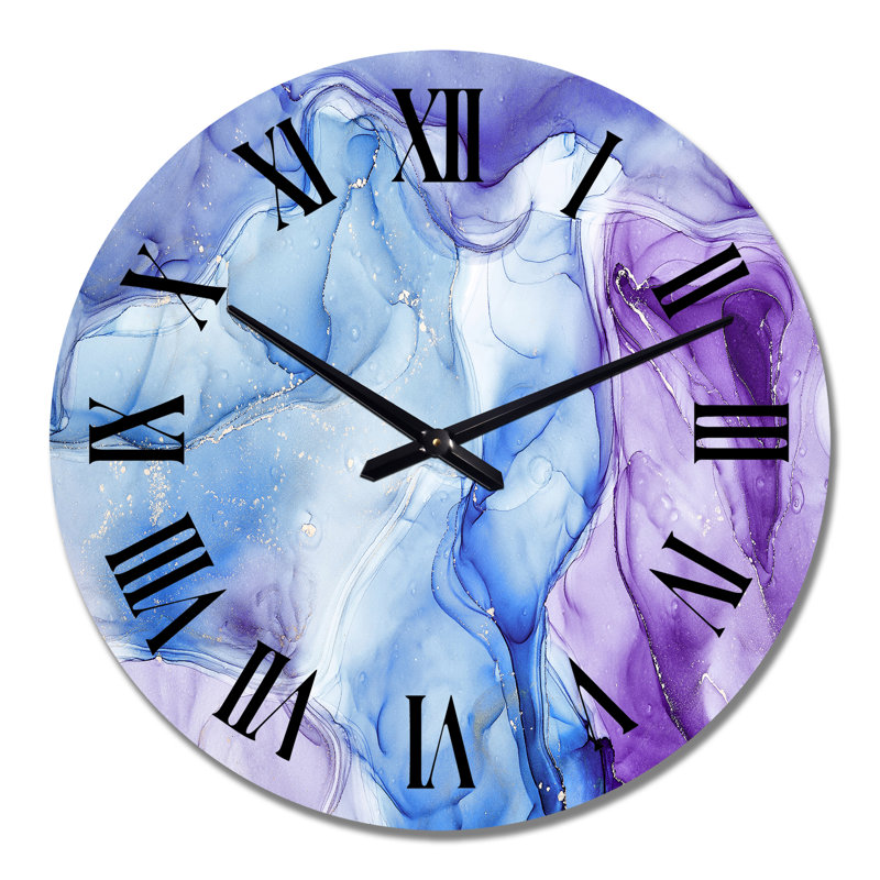Horloge murale moderne bleue et mauve à l'encre liquide, Moyen