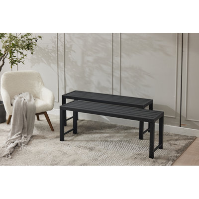 Outdoor Metal Garden Bench Set of 2, Patio Backless Bench, Weatherproof Park Benches for Gardens, Patios​