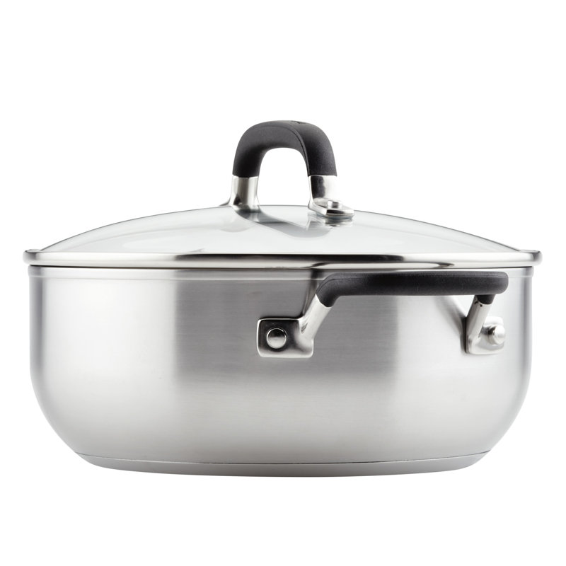 Casserole en acier inoxydable avec couvercle KitchenAid, 4 pintes, acier inoxydable brossé