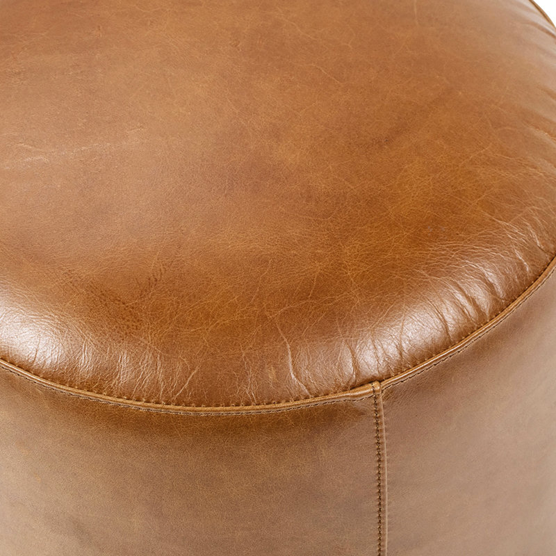 Tabouret de repose-pieds rond en cuir brun chameau 16 po Nico